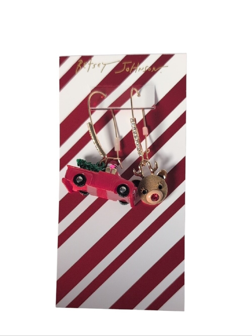 Betsey Johnson Mismatched Christmas Dangle Earrings Santa & Reindeer
